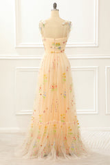 Prom Dress Places, Tulle Champagne A Line Prom Dress with Embroidery