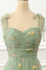 Prom Dress Shorts, Tulle Green A Line Prom Dress with Embroidery
