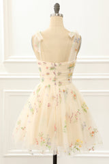 Prom Dress Shops Nearby, Tulle Champagne Short Prom Dress with Embroidery