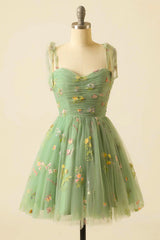Party Dresses On Sale, Cute Princess Green Embroidery Tulle Short Homecoming Dress