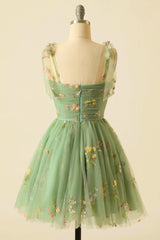 Party Dress On Sale, Cute Princess Green Embroidery Tulle Short Homecoming Dress