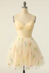 Go Out Outfit, Champagne Tulle A-Line Homecoming Dress with Embroidery