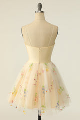 Party Dress Over 60, Champagne Tulle A-Line Homecoming Dress with Embroidery