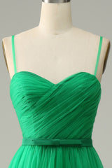 Formal Dresses Long, Green Tulle A-line Midi Prom Dress with Ruffles