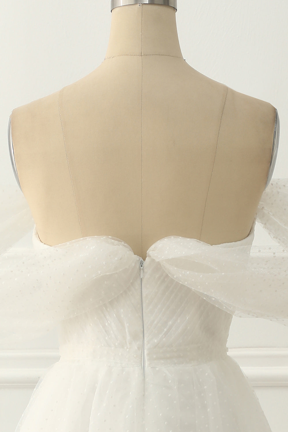 Beauty Dress Design, Ivory Tulle Off the Shoulder A-line Prom Dress