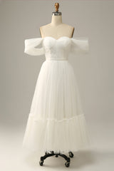 Modest Prom Dress, Ivory Off The Shoulder Prom Dress