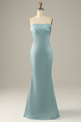 Party Dresses Idea, Grey Blue Satin Mermaid Bridesmaid Dress