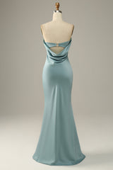 Party Dresses Ideas, Grey Blue Satin Mermaid Bridesmaid Dress