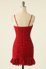 Homecoming Dresses Blues, Red Spaghetti Straps Mini Homecoming Dress With Ruffles