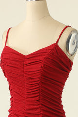 Homecomming Dresses Red, Red Spaghetti Straps Mini Homecoming Dress With Ruffles
