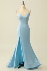 Formal Dress Trends, Light Blue Mermaid Spaghetti Straps Prom Dress