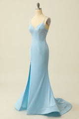 Formal Dresses Cheap, Light Blue Mermaid Spaghetti Straps Prom Dress