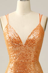 Party Dresses Long Dresses, Orange Sequined Backless Mermaid Prom Dress