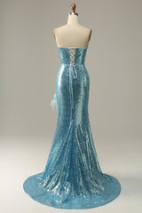 Party Dress Brands Usa, Sky Blue Sweetheart Sequined Mermaid Prom Dress With Feathers