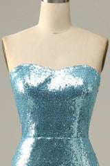 Party Dress Pinterest, Sky Blue Sweetheart Sequined Mermaid Prom Dress With Feathers