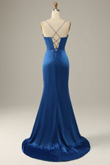 Black Tie Wedding, Royal Blue Spaghetti Straps Mermaid Prom Dress