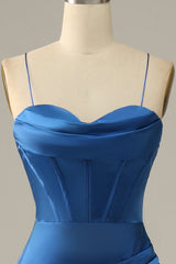 Long Sleeve Dress, Royal Blue Spaghetti Straps Mermaid Prom Dress