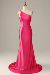 Party Dress And Gown, Fuchsia One Shoulder Mermaid Prom Dress