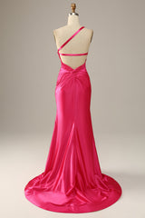 Party Dress Lady, Fuchsia One Shoulder Mermaid Prom Dress