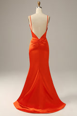Party Dress Online, Orange Spaghetti Straps Mermaid Prom Dress