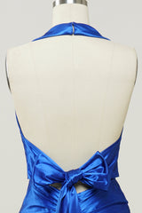 Party Dress Express Photos, Royal Blue Halter Lace Up Backless Prom Dress