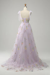 Bridesmaid Dresses Dark Green, Lilac Embroidery Corset Long Prom Dress