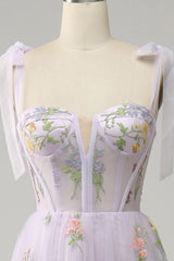 Braids, Lilac Embroidery Corset Long Prom Dress