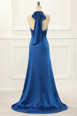 Prom Dress Ideas Unique, Royal Blue Halter Simple Prom Dress with Slit