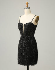 Prom Dress Trends For The Season, Black Spaghetti Straps Corset Back Sequin Homecoming Dress
