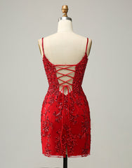 Formal Dresses Size 25, Red Sheath Corset Back Short Sequin Homecoming Dress