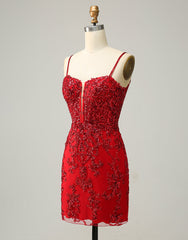 Formal Dresses Fall, Red Sheath Corset Back Short Sequin Homecoming Dress