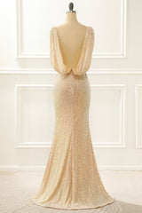 Prom Dress And Boots, Champagne Sequins Long Prom Dress with Slit