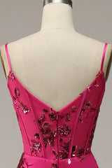 Party Dresses Summer Dresses, Hot Pink Sequins Print Mermaid Prom Dress