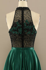 Homecoming Dress, Dark Green Long Beaded Prom Dress With Flowers