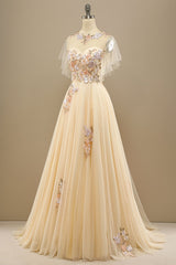Backless Dress, Yellow Long Prom Dress With Appliques