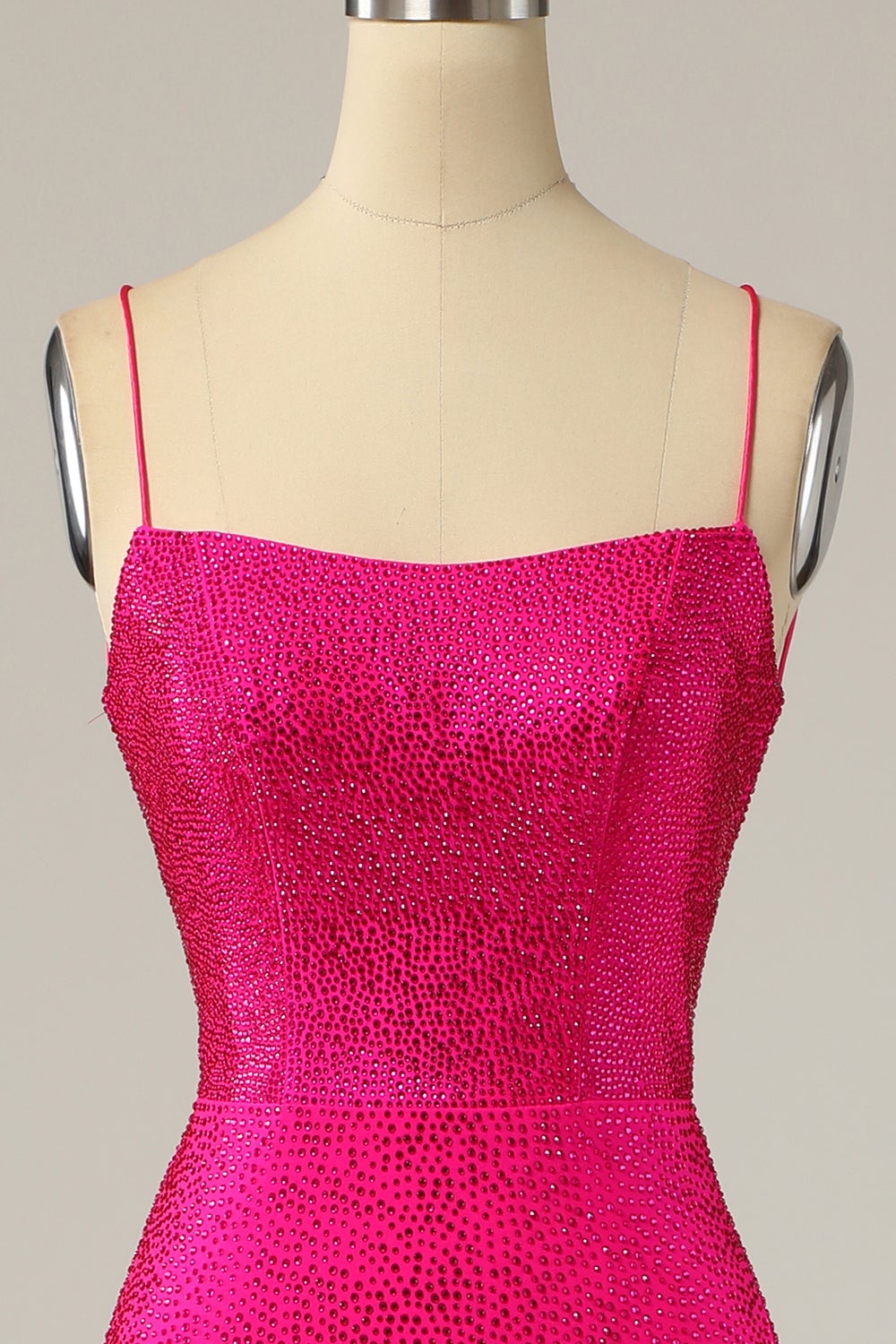Party Dress Vintage, Mermaid Spaghetti Straps Hot Pink Sequins Long Prom Dress