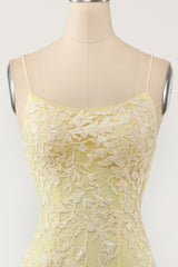 Evening Dress For Weddings, Yellow Mermaid Long Prom Dress with Appliques