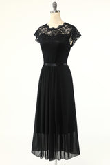 Formal Dressed Long, Classic A Line Black Party Dress with Lace