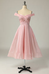 Homecoming Dresses For Kids, Pink Off the Shoulder Prom Dress