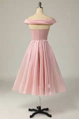 Homecoming Dress Green, Pink Off the Shoulder Prom Dress