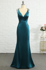 Party Dress Pattern, Peacock Blue Mermaid Backless Long Prom Dress