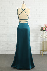 Party Dress Patterns, Peacock Blue Mermaid Backless Long Prom Dress