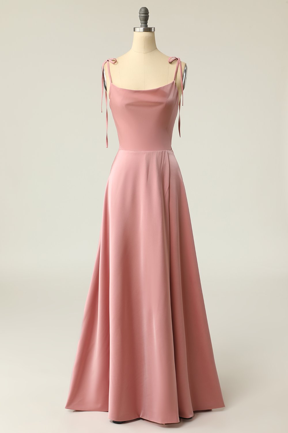 Blush Prom Dresses, Spaghetti Straps Long Prom Dress with Bowknot