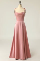 Blush Prom Dresses, Spaghetti Straps Long Prom Dress with Bowknot