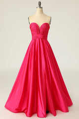 Formal Dress Short, A Line Sweetheart Fuchsia Long Prom Dress with Ruched