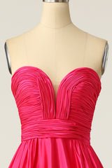 Formall Dresses Short, A Line Sweetheart Fuchsia Long Prom Dress with Ruched