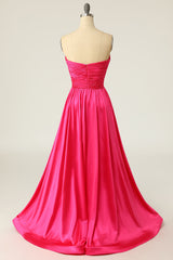 Formals Dresses Short, A Line Sweetheart Fuchsia Long Prom Dress with Ruched