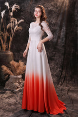 Homecoming Dresses Knee Length, A Line 3/4 Sleeve Ombre Silk Like Satin Sweep Train Prom Dresses