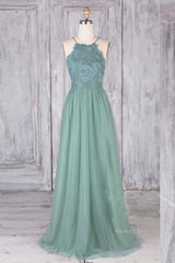 Prom Dresses 2059, A Line Backless Lace Green Long Prom Dresses, Backless Green Lace Formal Graduation Evening Dresses