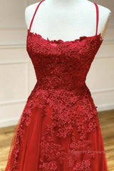 Formal Dress Off The Shoulder, A Line Backless Red Lace Long Prom Dress, Long Red Lace Formal Dress, Red Evening Dress